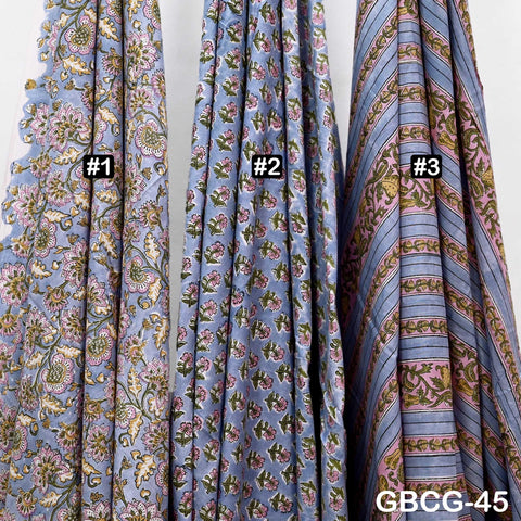 Block Printed Floral Cotton Fabric, Summer Dress, Sleepwear Pajamas Sewing Material by the Yard, Grey, Pink and Green