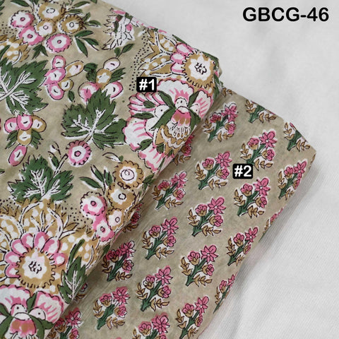Block-Printed Floral Cotton Fabric, Summer Dress Sewing Material by the Yard, Yellow, Brown