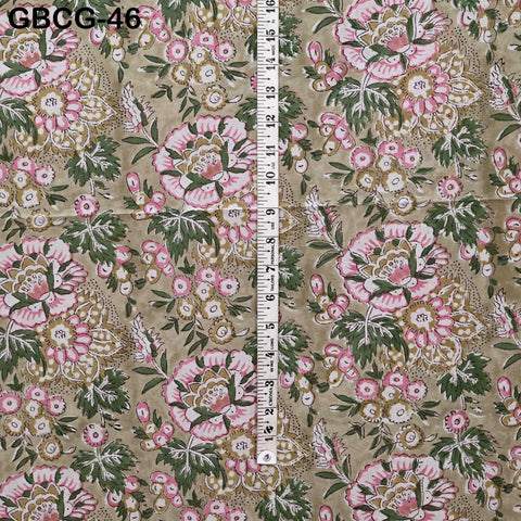 Block-Printed Floral Cotton Fabric, Summer Dress Sewing Material by the Yard, Yellow, Brown