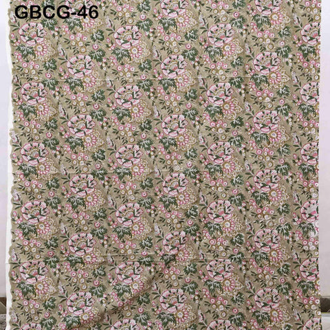 Block-Printed Floral Cotton Fabric, Summer Dress Sewing Material by the Yard, Yellow, Brown