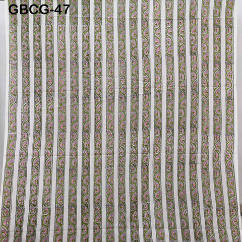 Block-Printed Floral Cotton Fabric, Summer Dress Sewing Material by the Yard, Green, Pink