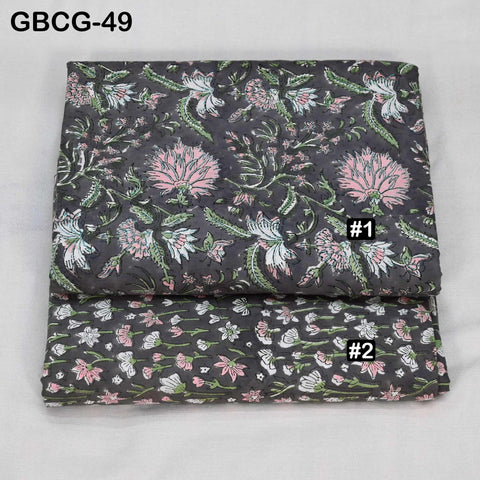 Block-Printed Floral Cotton Fabric, Summer Dress Sewing Material by the Yard, Green, Pink