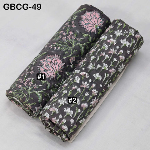 Block-Printed Floral Cotton Fabric, Summer Dress Sewing Material by the Yard, Green, Pink