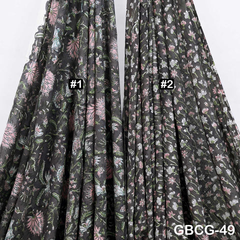 Block-Printed Floral Cotton Fabric, Summer Dress Sewing Material by the Yard, Green, Pink