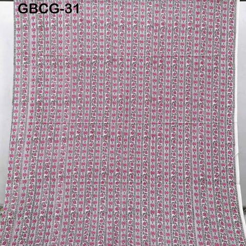 Block Printed Floral Cotton Fabric, Summer Dress, Sleepwear Pajamas Sewing Material by the Yard, Pink, Yellow, Grey and white