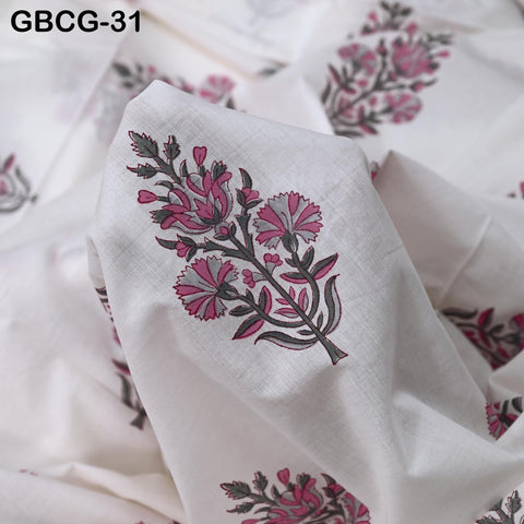 Block Printed Floral Cotton Fabric, Summer Dress, Sleepwear Pajamas Sewing Material by the Yard, Pink, Yellow, Grey and white