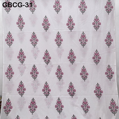 Block Printed Floral Cotton Fabric, Summer Dress, Sleepwear Pajamas Sewing Material by the Yard, Pink, Yellow, Grey and white