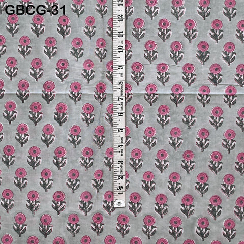 Block Printed Floral Cotton Fabric, Summer Dress, Sleepwear Pajamas Sewing Material by the Yard, Pink, Yellow, Grey and white