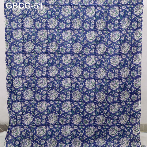 Block Printed Floral Cotton Fabric, Summer Dress, Sleepwear Pajamas Sewing Material by the Yard, Green and white
