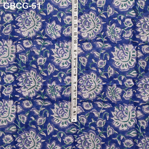 Block Printed Floral Cotton Fabric, Summer Dress, Sleepwear Pajamas Sewing Material by the Yard, Green and white