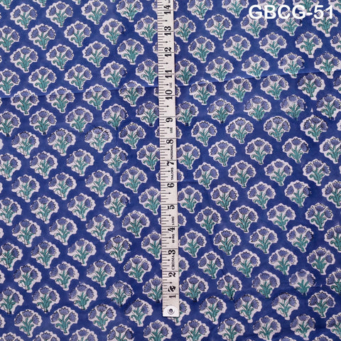 Block Printed Floral Cotton Fabric, Summer Dress, Sleepwear Pajamas Sewing Material by the Yard, Green and white