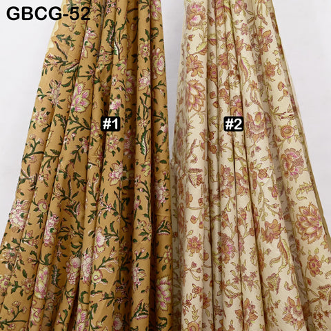 Block-Printed Floral Cotton Fabric, Summer Dress Sewing Material by the Yard, Green, Yellow