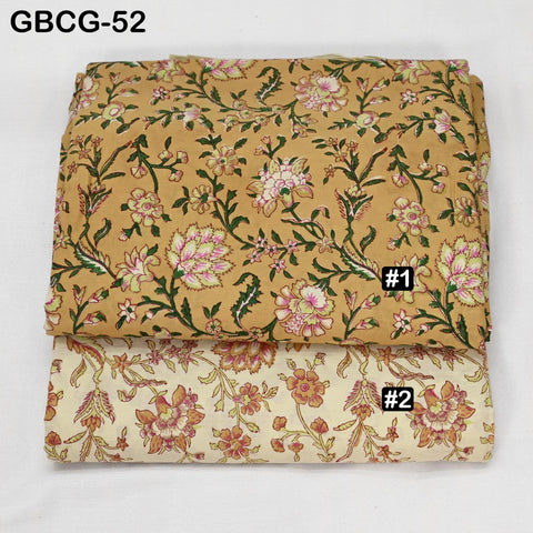Block-Printed Floral Cotton Fabric, Summer Dress Sewing Material by the Yard, Green, Yellow