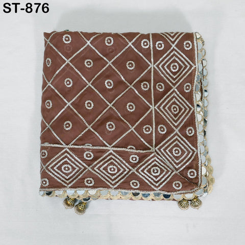 Brown Georgette Designer Dupatta, Silver Sequin Embroidered Women scarf, Punjabi Stoles, Wraps Bridesmaid Fashion Accessory Christmas Gift