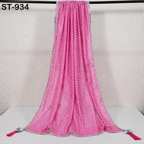 Embroidered Pink Dupatta Georgette | Heavy Chunni Gota Kiran | Bridal Veil | Punjabi dress dupattas with Sequin embroidery for Lehenga Gifts
