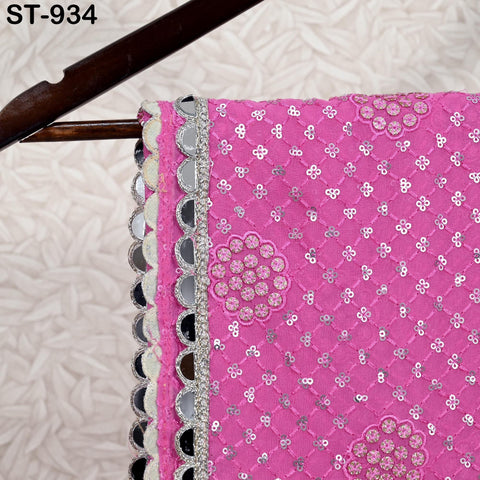 Embroidered Pink Dupatta Georgette | Heavy Chunni Gota Kiran | Bridal Veil | Punjabi dress dupattas with Sequin embroidery for Lehenga Gifts