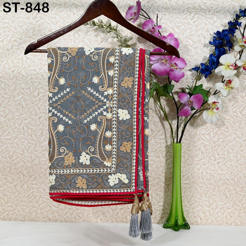 Indian Dupatta Embroidered Georgette Long Chunni, Embroidered Bridal Veil Lehenga Head Scarf Festival Punjabi Dress Matching Stoles Gift Her