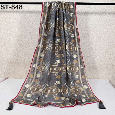 Indian Dupatta Embroidered Georgette Long Chunni, Embroidered Bridal Veil Lehenga Head Scarf Festival Punjabi Dress Matching Stoles Gift Her