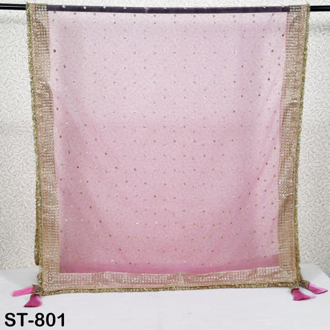 Pink Net Women Dupatta, Indian Bridal Wedding lehenga Chunni, Gold Sequin Veil Tassels Scarf Fabric Dress Craft Costume Doll Making Gift Her