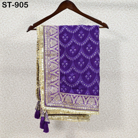 Purple Embroidered Dupatta Georgette 2.5 Yard Dupatta Chuni Bridal Veil Lehenga Embroidery Festival Punjabi Dress Chunni Wedding Gifts