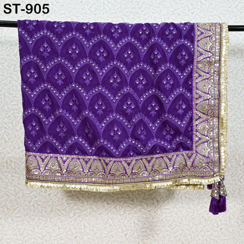 Purple Embroidered Dupatta Georgette 2.5 Yard Dupatta Chuni Bridal Veil Lehenga Embroidery Festival Punjabi Dress Chunni Wedding Gifts