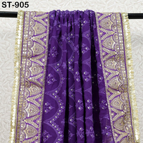 Purple Embroidered Dupatta Georgette 2.5 Yard Dupatta Chuni Bridal Veil Lehenga Embroidery Festival Punjabi Dress Chunni Wedding Gifts