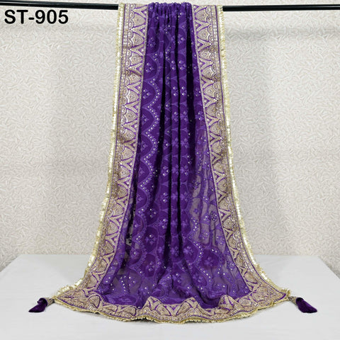 Purple Embroidered Dupatta Georgette 2.5 Yard Dupatta Chuni Bridal Veil Lehenga Embroidery Festival Punjabi Dress Chunni Wedding Gifts