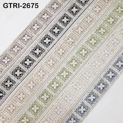 9 Yard Indian Embroidery Ribbons Embroidered Fabric Trim Embellish Saree Tape Sewing Crafting Border Wedding Dress Costume Accessories 32mm