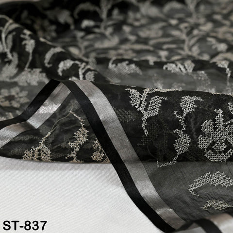 Black Embroidered Organza Dupatta – Sheer Floral Scarf with white Threadwork | Indian Ethnic Dupatta | Party Wear Dupatta Gift for Her