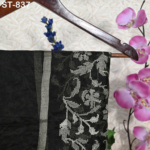 Black Embroidered Organza Dupatta – Sheer Floral Scarf with white Threadwork | Indian Ethnic Dupatta | Party Wear Dupatta Gift for Her