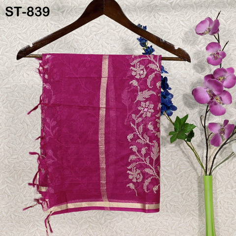 Magenta Organza Embroidery Gold Indian Head Scarf Crafting Sewing Wedding Dress Costume Doll Making Gift for Her Bridal Veil