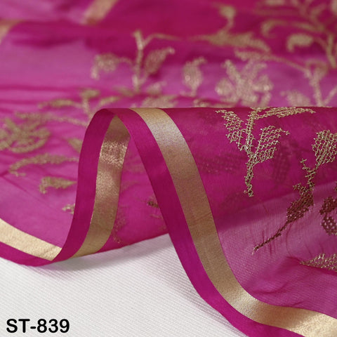 Magenta Organza Embroidery Gold Indian Head Scarf Crafting Sewing Wedding Dress Costume Doll Making Gift for Her Bridal Veil