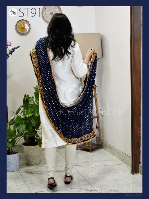Navy Blue Dupatta Georgette Bridal Wedding Lehenga Heavy Chunni Indian Handcrafted Veil Gota Kinari Sequin Scarf Dresses Gift Her Bridesmaid