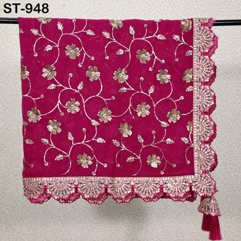 Magenta Gota Patti Dupatta – Handmade Georgette Scarf with Gold Embroidery | Bridal Indian Stole | Ethnic Outfit Wrap | Women Sequin Scarf