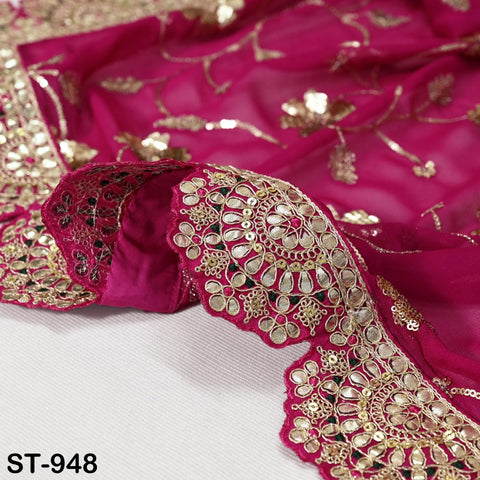 Magenta Gota Patti Dupatta – Handmade Georgette Scarf with Gold Embroidery | Bridal Indian Stole | Ethnic Outfit Wrap | Women Sequin Scarf
