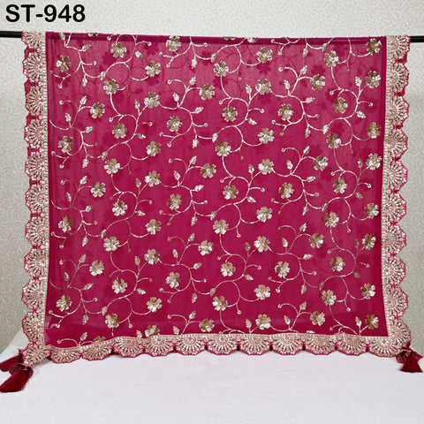 Magenta Gota Patti Dupatta – Handmade Georgette Scarf with Gold Embroidery | Bridal Indian Stole | Ethnic Outfit Wrap | Women Sequin Scarf