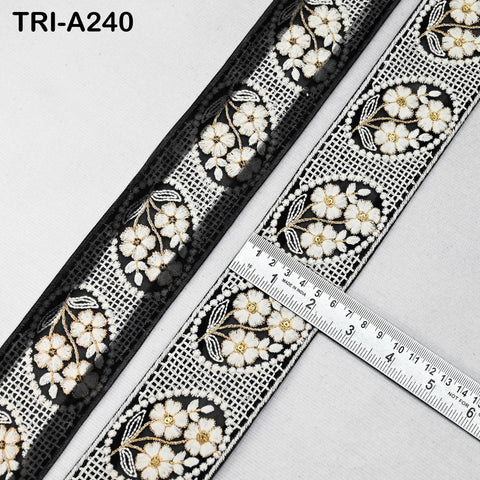 9 Yard Indian Ivory Embroidered Net Fabric Trim 6 cm Ribbon Embellishment Cushion DIY Craft Sari Border Wedding Saree Tape Embroidery Dress