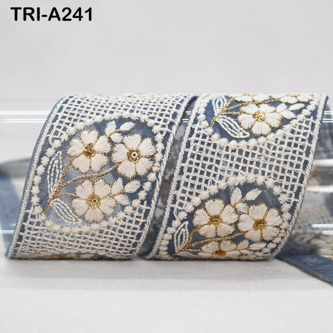 9 Yard Indian Ivory Embroidered Net Fabric Trim 6 cm Ribbon Embellishment Cushion DIY Craft Sari Border Wedding Saree Tape Embroidery Dress
