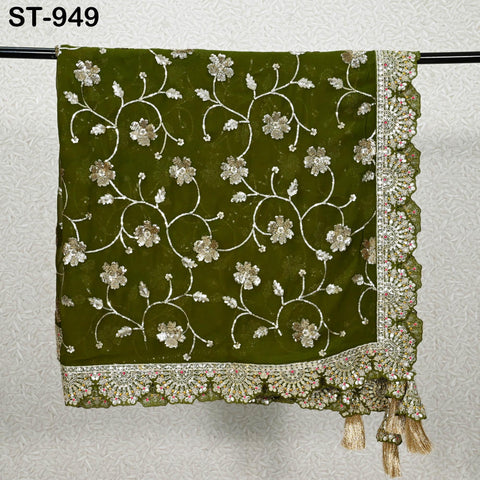Olive Green Georgette Dupatta Handmade Gota Patti Indian Bridal Wedding Chunni Veil Sequin Scarf for Lehenga Dress Gift for Her Bridesmaid
