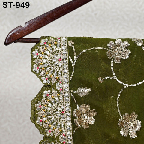 Olive Green Georgette Dupatta Handmade Gota Patti Indian Bridal Wedding Chunni Veil Sequin Scarf for Lehenga Dress Gift for Her Bridesmaid