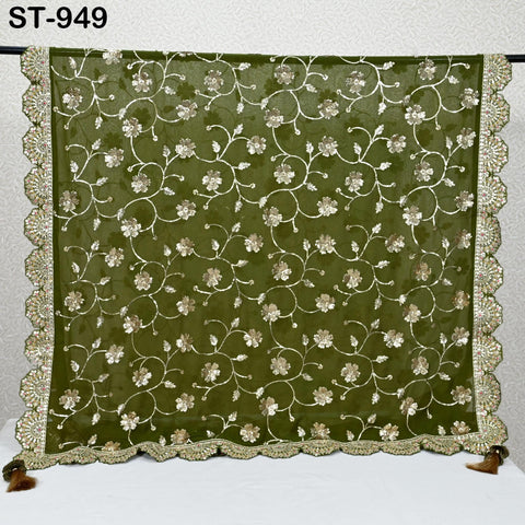 Olive Green Georgette Dupatta Handmade Gota Patti Indian Bridal Wedding Chunni Veil Sequin Scarf for Lehenga Dress Gift for Her Bridesmaid