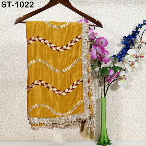 Yellow Indian Wedding Dupatta Haldi Function Chinon Long Embroidered Chuni Bridal Veil Lehenga Embroidery Stoles Festival Punjabi Chunni