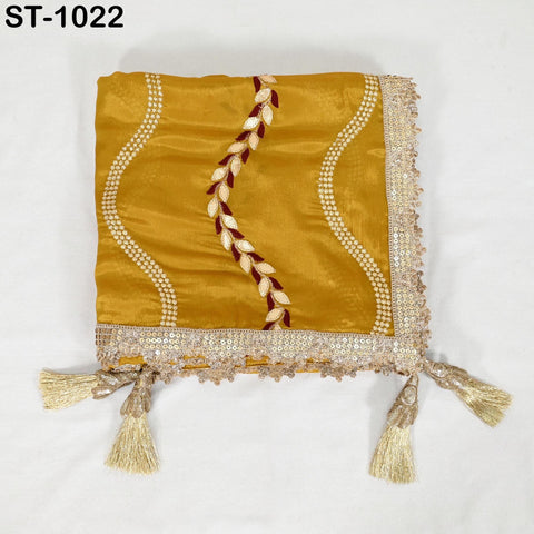 Yellow Indian Wedding Dupatta Haldi Function Chinon Long Embroidered Chuni Bridal Veil Lehenga Embroidery Stoles Festival Punjabi Chunni