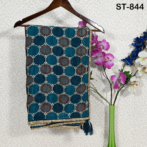 Blue Embroidered Dupatta – 2.4 m Chinon Chiffon Wrap with Gold Sequin Work | Wedding Shawl | Indian Ethnic Bridal Veil Scarf | Gift a Women