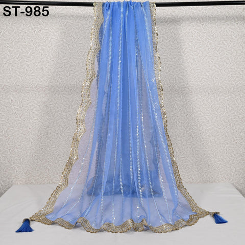 Blue Dupatta Silk Organza Gotta Dupatta Light Weight Indian Bridal Veil Wedding lehenga Chunni Sequin Dress Costumes Perfect Gift for Women