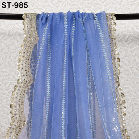 Blue Dupatta Silk Organza Gotta Dupatta Light Weight Indian Bridal Veil Wedding lehenga Chunni Sequin Dress Costumes Perfect Gift for Women