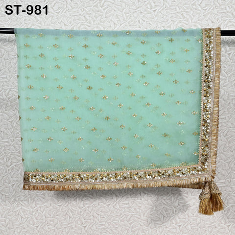 Mint Green Dupatta Silk Organza Gotta Light Weight Indian Bridal Wedding lehenga Chunni Veil Sequin Scarf Dress Costumes Gifts for Women
