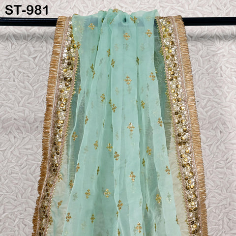 Mint Green Dupatta Silk Organza Gotta Light Weight Indian Bridal Wedding lehenga Chunni Veil Sequin Scarf Dress Costumes Gifts for Women