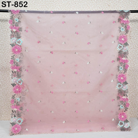 Pink Organza Dupatta Embroidery Bridal Veil Chunni Indian Head Scarf Crafting Sewing Wedding Dress Lehnga Costume Doll Making Gift for Her