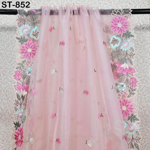 Pink Organza Dupatta Embroidery Bridal Veil Chunni Indian Head Scarf Crafting Sewing Wedding Dress Lehnga Costume Doll Making Gift for Her